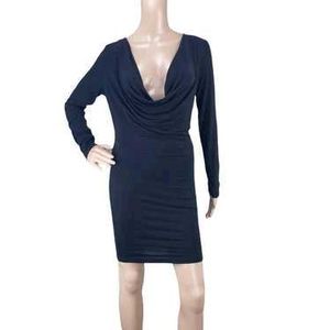 Stylish Draped Navy Blue Dress