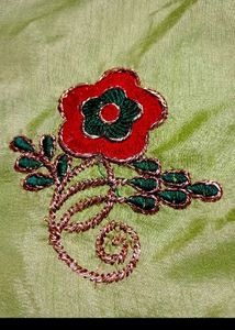 Elegant Lime Green Embroidered Silk Saree