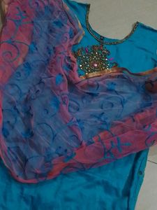Gorgeous Stone Work Blue Top With Duppatta