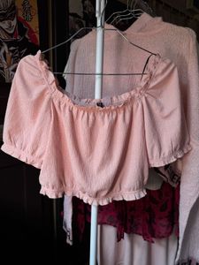 Pink Off-Shoulder Puff Sleeve Top