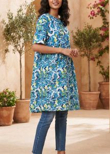 Blue & White Printed Kurta