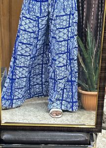 Stylish Blue &amp; White Printed Palazzo Pants