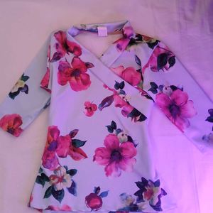 Floral Print Wrap Tunic Fitted Top 🏆