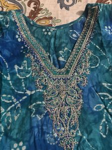 Blue Tie-Dye Embroidered Kurta