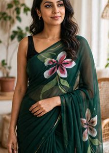 green flower print  saree