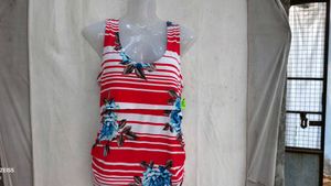 2929. Red &amp; White Striped Floral Dress