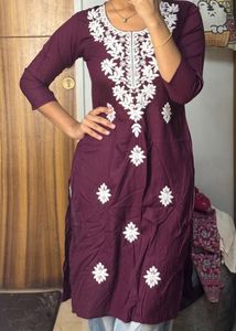 Maroon Kurta with White Embroidery