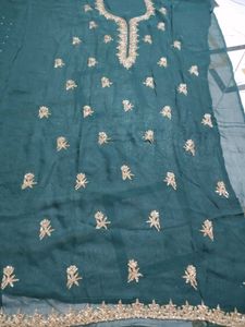 Beautiful Emerald Green Embroidered unstitched sui