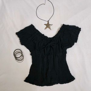 Black Off-Shoulder Smocked Top