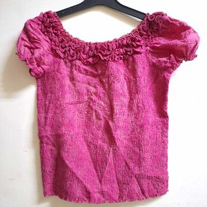 Ruffled Neck Pink Broderie Anglaise Top