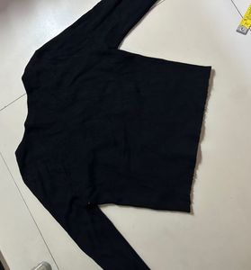 Black Ribbed Henley Long Sleeve Top