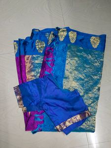 Purple Blue 💜💙 Pattu Saree With Blouse