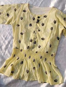 Lemon Yellow Printed Top