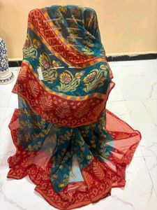 Vibrant Floral Print Chiffon Saree