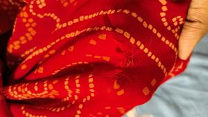 Red Bandhani Handwork Saree with Blouse