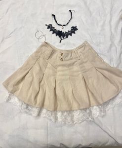 cute Corduroy Mini Skirt with Lace Trim