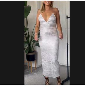 Zara White sequin Midi Slip Dress