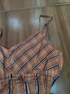 Orange Plaid Spaghetti Babydoll Top