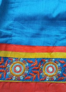 bust 42 Elegant Blue Embroidered Cotton Kurta