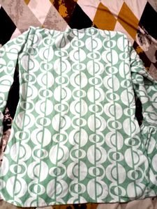 Embroidered Green Block Print short Kurti