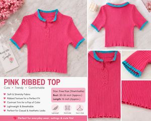 Ribbed Pink Top with Blue Accents