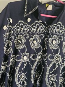 Navy Blue Embroidered work top