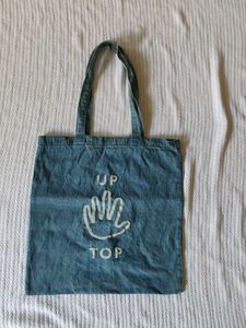 Denim Tote Bag with "UP TOP" Graphic