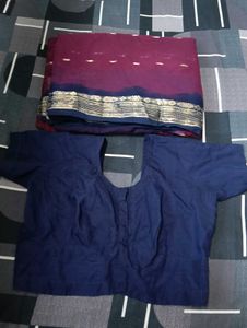Elegant Burgundy Saree with Golden Motifs