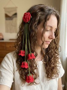 Red Crochet Flower Hair Tie