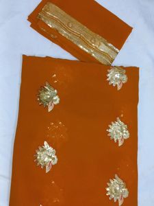 NEW ORANGE COLOURED SAREE WITH SEQUIN WORK