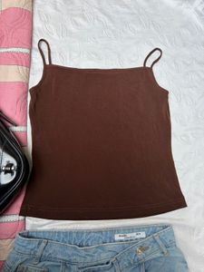Y2K Brown Embellished Camisole Top