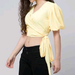 Yellow Wrap Crop Top