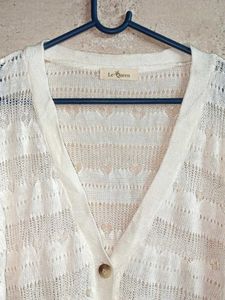 Sheer White Button-Up Cardigan Oversized
