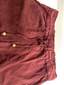 Maroon Linen Blend Drawstring Shorts