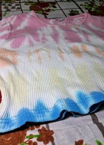 Tie-Dye Ribbed Bell Sleeve Top