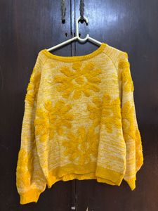 Cozy Yellow Floral Knit Sweater
