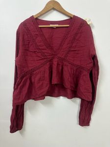 Maroon Lace Trim Peplum Top