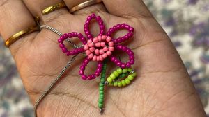 Beaded Tlited Flower Pendant Necklace