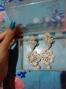 White Stone  Golden  Heavy Earring