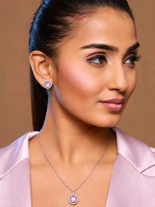 Elegant Pink Stone Necklace and Earrings Set