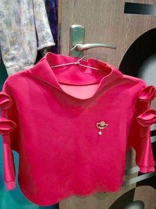 Stylish Pink Textured Top with Ruffled Sleeves