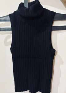 ZARA black sleeveless ribbed high neck top