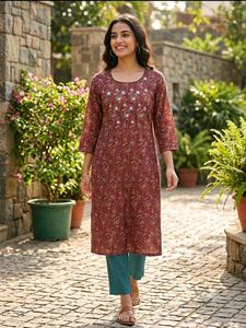 Maroon Printed Kurta