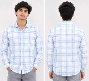 Men's Blue & White Plaid Shirt