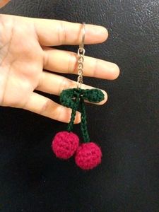 Crocheted Cherry Keychain