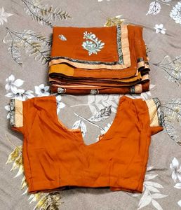 RUST COLOUR EMBROIDERED SAREE
