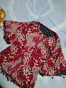 Stylish Animal Print Blouse with Lace