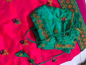 Vibrant Pink Embroidered Silk Saree