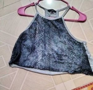 Stylish Grey Lace Crop Top