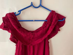 Red Off-Shoulder Ruffle Jumpsuit